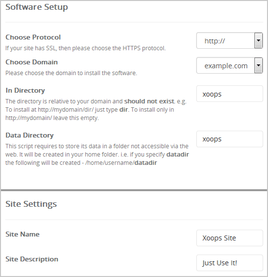 Install Xoops via Softaculous in cPanel