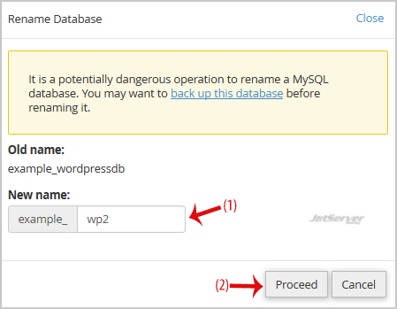 Rename a database in cPanel