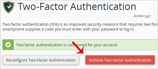 Disable Two-Factor Authentication in cPanel