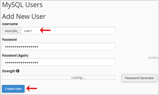 Create a Database Username in cPanel