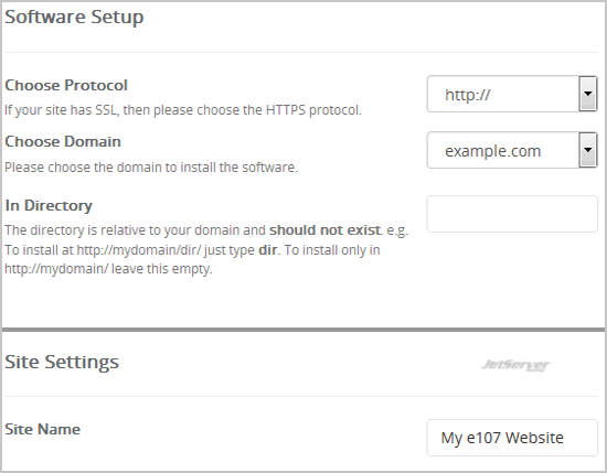 Install e107 via Softaculous in cPanel