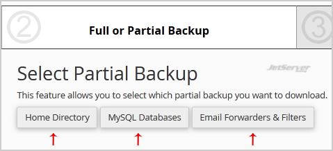 Download Backup of Home Directory, MySQL or E-mail Only