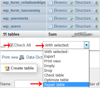 Repair database via phpMyAdmin in cPanel
