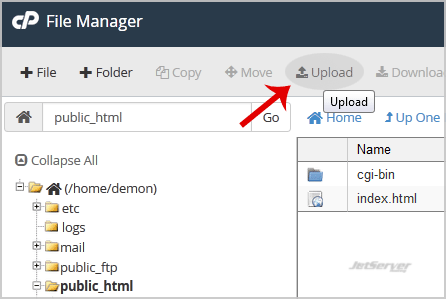 Upload files via cPanel FileManager